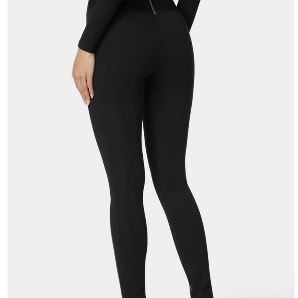 Bebe Women's Black Leggings with Sleek Leather Accents - Picture 2 of 6